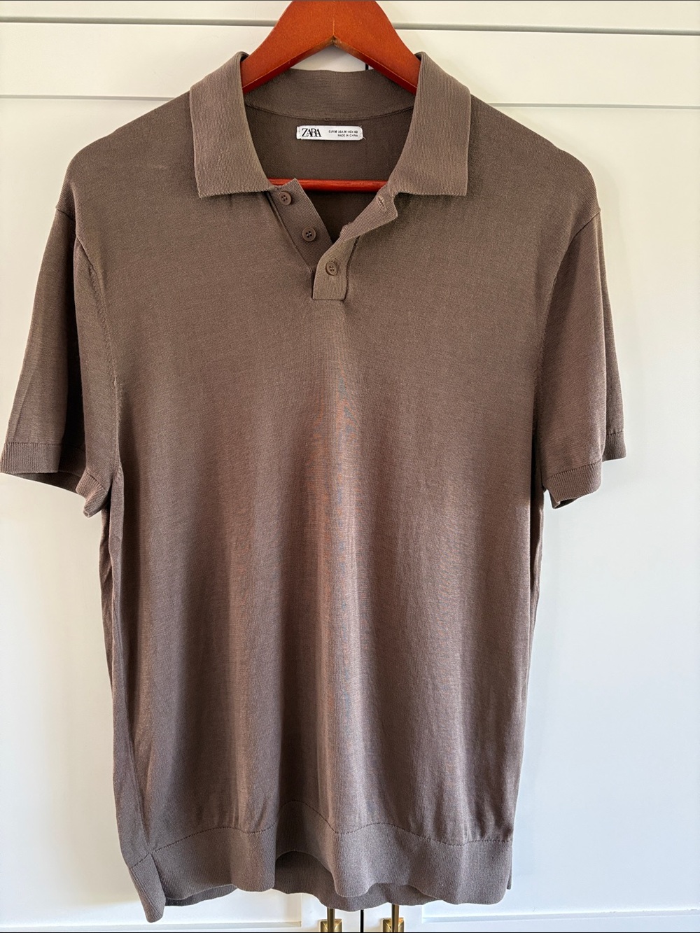 Zara Men Knit Polo Shirt Brown SZ Medium